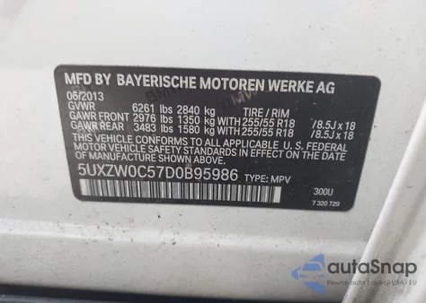 2013 BMW X5 xDrive35D from USA, damaged, VIN 5UXZW0C57D0B95986